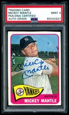 1965 Topps Baseball #350 MICKEY MANTLE SIGNED PSA/DNA 9 AUTO YANKEES HOF Vintage