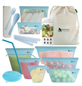 8 Pack Reusable Silicone Food Storage Bags Thick Freezer Dishwasher Safe + Sizes - Picture 1 of 7