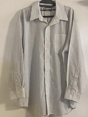 Camisa Crescent Bay Para Hombres Talla 17 1/2 32/33 Abotonada Blanca a Rayas Manchas en la Espalda Foto 1 de 4