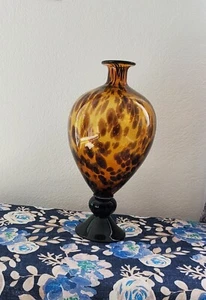 CHRISTIAN DIOR? LARGE SCALE BLOW GLASS VASE 18" Amber brown black Centerpiece - Picture 1 of 21