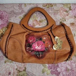 ANNA SUI Tote Bag Handbag Camel Brown Leather Vintage Used Excellent+ From Japan - Picture 1 of 8