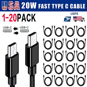 LOT 1-20x USB C to USB C Cable Black For Samsung Galaxy S10 S20 S24 3/5/6/10FT - Picture 1 of 8