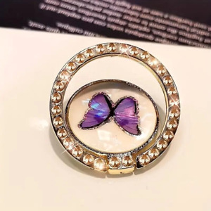 Purple Butterfly Shiny Rhinestone Phone Ring Holder 360° Rotating Universal New