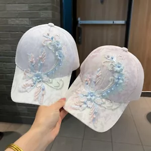 Gorras de béisbol de malla de flores bordadas para mujer líneas coloridas con cuentas para niña sombreros de sol - Imagen 1 de 14