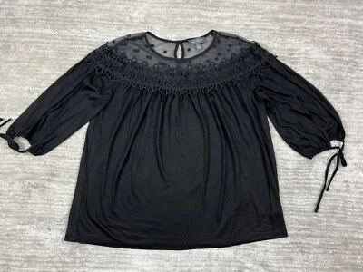 The Limited Top Womens Medium Black 3/4 Sleeve Lace Mesh Keyhole - Image 1 of 4