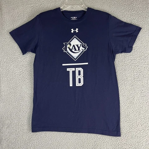 Tampa Bay Rays T Shirt Mens Medium Under Armour Loose MLB Graphic Crew Neck Blue Cover