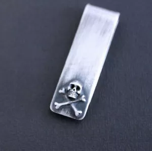 Fabulous Awesome Skull & Crossbones Fine Money Clip In Pure 935 Argentium Silver - Picture 1 of 6