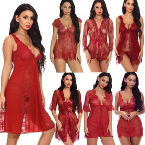 Red Women Valentine's Sexy Lingerie Sleepwear Fancy Dress Babydoll Nightwear Set - Picture 1 of 130
