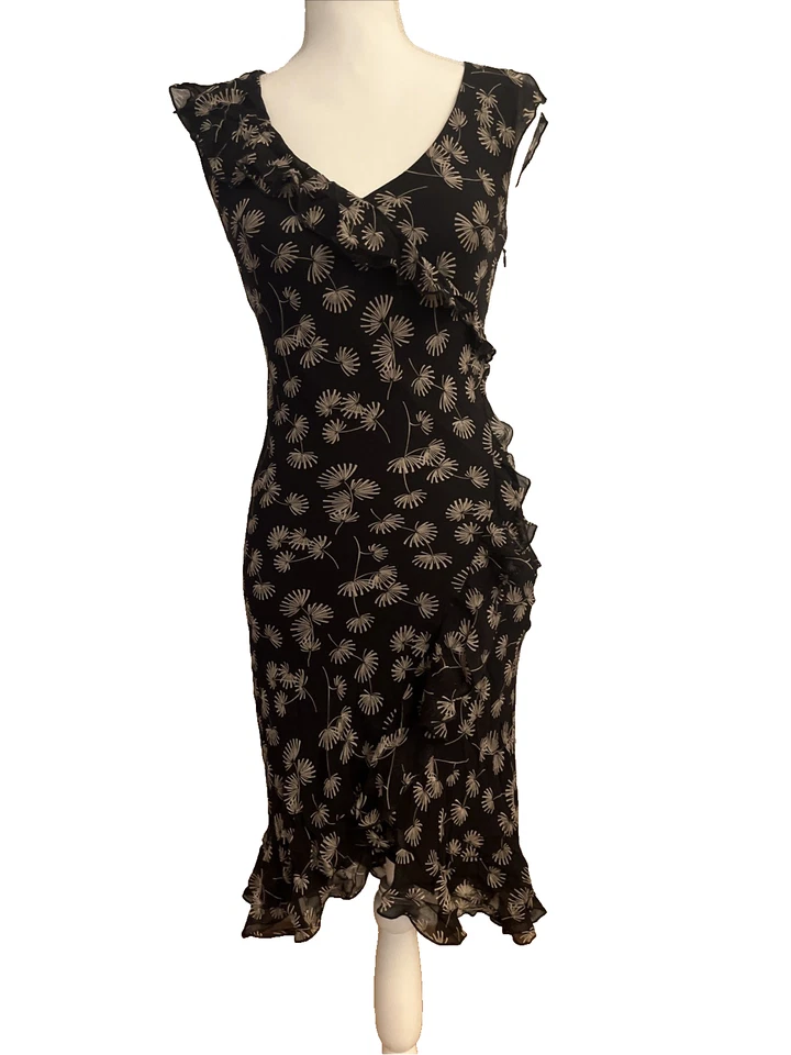 Vestido Midi De Colección The Limited Corte Sesgado Floral Volantes Negro Romántico Talla XS/0 Foto 1 de 4