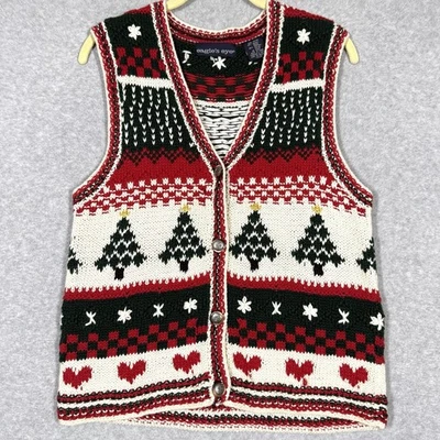 Vintage Eagles Eye Christmas Sweater Vest Womens Medium Fair Isle Cottage 90s - Image 1 of 4