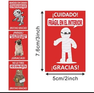 Funny Fragile Stickers 2 Rolls of 500 Labels - Mummy & Dog Design for Red/White - Bild 1 von 2