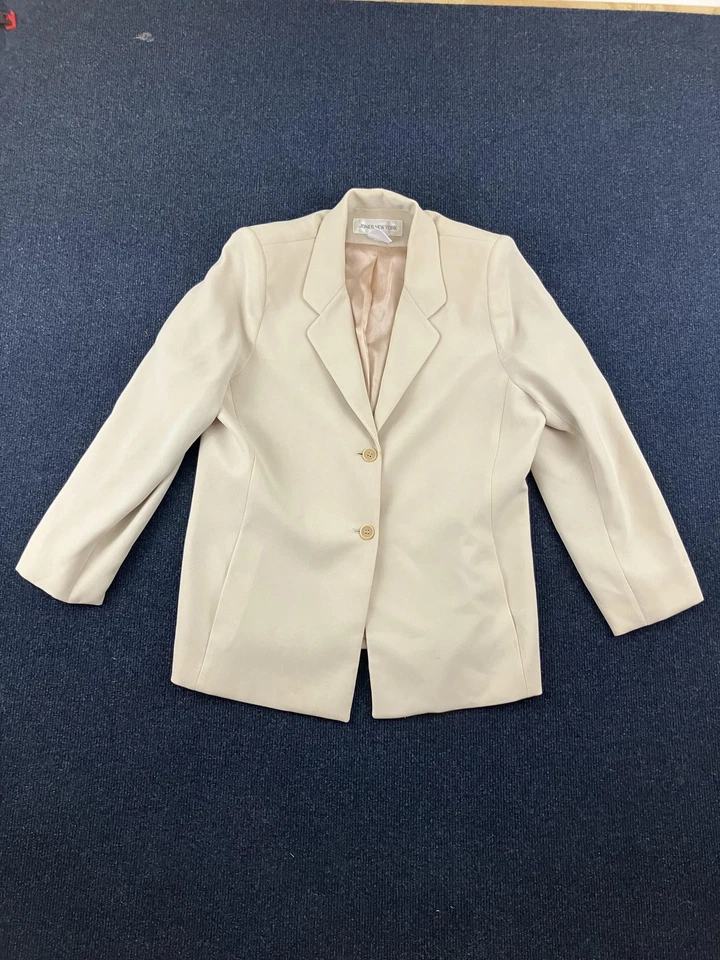 Blazer Jones New York Mujer 14 Beige Dos Botones Muesca Solapa Forrado Hecho en EE. UU. Trabajo Foto 1 de 4