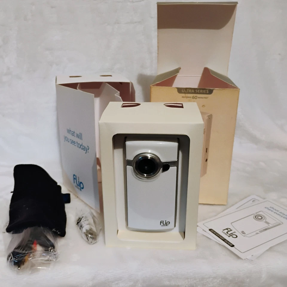 Flip Video Ultra Series White & Silver 2GB 60 Minutes 2007 USB Camcorder NEW - Image 1 of 4