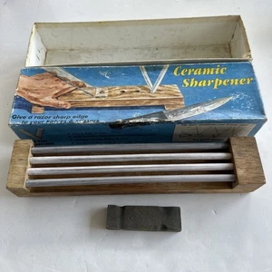 Colorado Ceramic Abrasives Double V Type Sharpener CS-24 Oak Base /storage USA - Picture 1 of 5