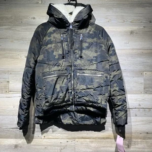 Avec Les Filles Puffer Jacket Coat Olive Camo Size XS Faux Shearling Hood Zip-Up - Bild 1 von 11