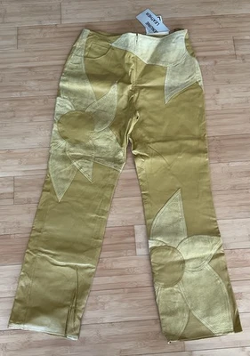 Pantalones de cuero Metrostyle 12 amarillo mostaza dorado retro años 70 Flower Power de colección 2 Foto 1 de 4