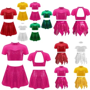 kids girls dance dress christmas costume sparkle sequins corp top tutu skirts - Picture 1 of 74
