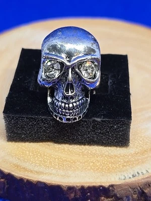 Large Statement Ring Skull With Crystal Eyes Adjustable - Image 1 of 4