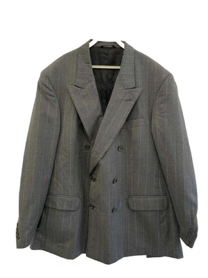 Chaqueta Blazer Burberrys’ Vintage Doble Pecho Gris Rayas Lana Talla 50L#99 Foto 1 de 4