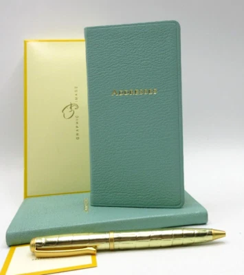 Address Book Pocket Size 3x6 Goatskin Leather Cover Graphic Image Robin's Egg - Image 1 of 4