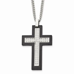 Stainless Steel Brushed and Polished Black IP CZ Cross Necklace - Picture 1 of 4