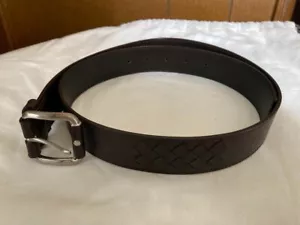 Authentic BOTTEGA VENETA Intrecciato Leather Braided Design Belt DarkBrown - Picture 1 of 8