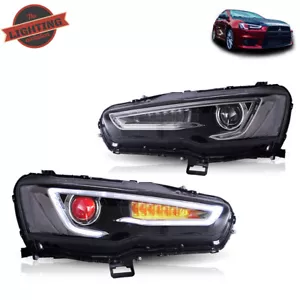 LED Headlights For 2008-2017 Mitsubishi Lancer EVO X VLAND LH+RH With Demon Eyes - Picture 1 of 9