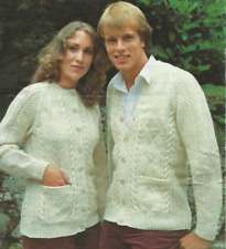 Retro Vintage ARAN His and Hers Cardigans Knitting Patterns By JAROL 34-44"