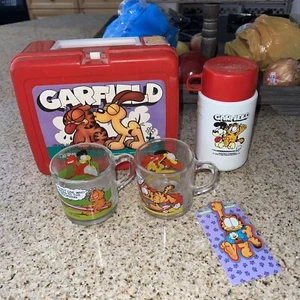 Vintage Garfield & Odie Brotdose mit Thermoskanne und Gläsern - Bild 1 von 7