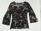 Black Red Floral Blouse Top Size Medium Ps Per Sextion Bell Split Sleeve