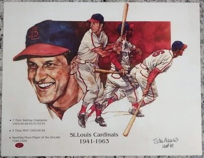 Stan Musial HOF 69 Signed Baseball Lithograph Litho Poster Photo Print STM COA! - Image 1 of 4