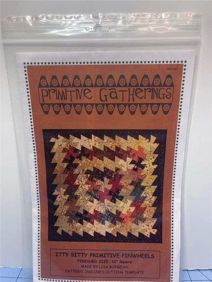 PRIMITIVE GATHERINGS Quilt Pattern - ITTY BITTY PRIMITIVE PINWHEELS 10" Square - Image 1 of 2