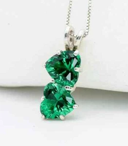 2.40Ct Heart Cut Natural Emerald Women Solitaire Pendant 14K White Gold Plated - Picture 1 of 9