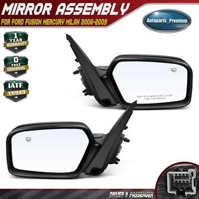 Espelho elétrico aquecido não dobrável 2 peças com lâmpada poça para Ford Fusion Mercury Milan - Imagem 1 de 4