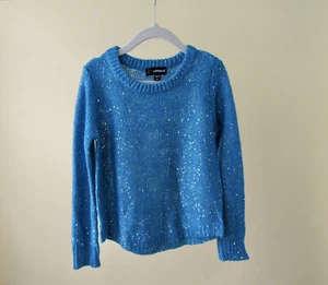 Size: 4T JORDACHE Sweater Blue Silver Sequins Long Sleeve Round Neckline Girls - Picture 1 of 12