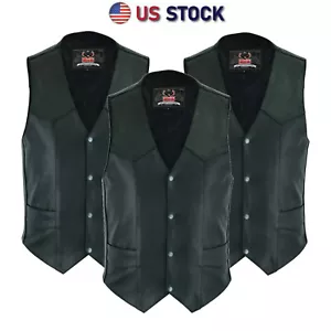 Herren Anarchy Distress schwarz Motorrad Biker klassischer Stil Echtleder Weste - Bild 1 von 7