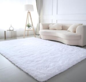 White Rug 8x10 for Living Room - Large Soft Shag Fluffy Area Rug Non-Skid Modern