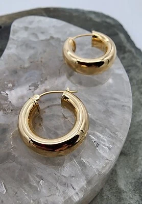 14k .585 Yellow Gold Huggy EG 3/4" Hoop Earrings Au 24286 - Image 1 of 4