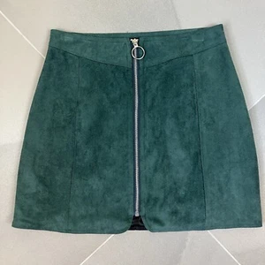 GlobalFunk Denmark Green Faux Suede Zip Front Mini Skirt Women’s S - Picture 1 of 8