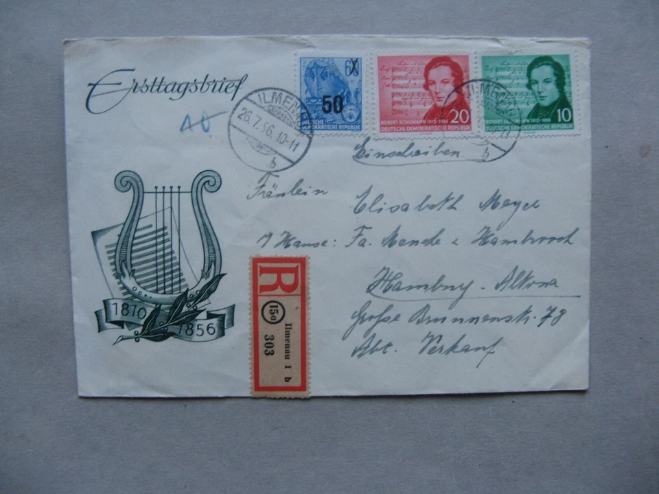GERMANY DDR, R-cover not FD, death of composer Robert Schumann, wrong music - Image 1 of 1