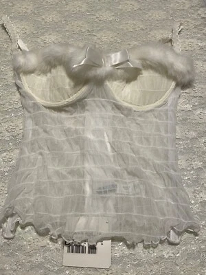 Occhi Verdi by La Perla Minou Collection Bustier 34B Off White Faux Fur - Image 1 of 3