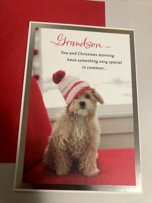 JOYFULLY YOURS, A DAYSPRING COMPANY Merry Christmas Grandson… Thanking God For You Dog 5”x7” Religious Greeting Card