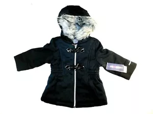 Limited Too NWT Girl's Black Quilted Toggle Fleece Jacket Fur Trim Hood 18M - Picture 1 of 4