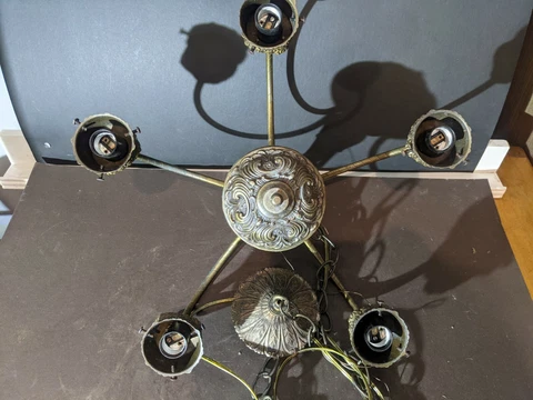 Vintage Brass 5 Light Hanging Pendant Rewired Cover