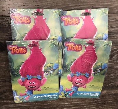 Trolls Poppy Foil Balloon 43" Multicolor Pink Birthday Party Balloon Lot Of 4 — 第 1/3 张图片