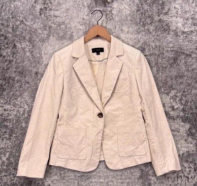 J Crew Jacket 4 Womens Patch Pocket Classic Fit Blazer Ivory Corduroy - Image 1 of 4