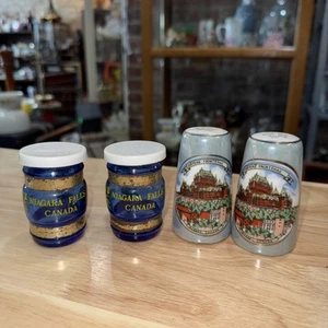Vintage KANADA SOUVENIR Salz und Pfefferstreuer 2 Sets Niagarafälle & Frontenac - Bild 1 von 13
