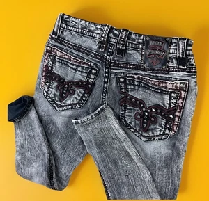 Rock Revival Jeans Conall Straight Gray Denim Contrast Stitching Stretch 32x28 - Picture 1 of 9