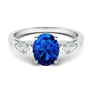 Anillo de compromiso de piedras preciosas de zafiro azul creado en laboratorio de platino 950 corte ovalado de 1,90 quilates - Imagen 1 de 10