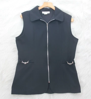 Chaleco Top Vintage Y2K Negro Cremallera Completa Gótico Grunge Mujer XL Giorgio Fiorlini #1466 Foto 1 de 4